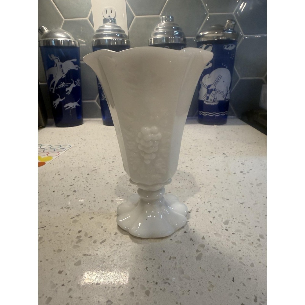 Westmoreland Paneled Grape Milk Glass 9" Flower Vase Mid Century